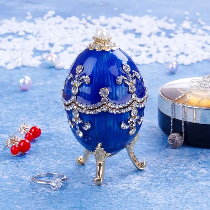 Ювелирные изделия Организатор Faberge украшения для яиц Винтаж StyleTrinket Box (синий)