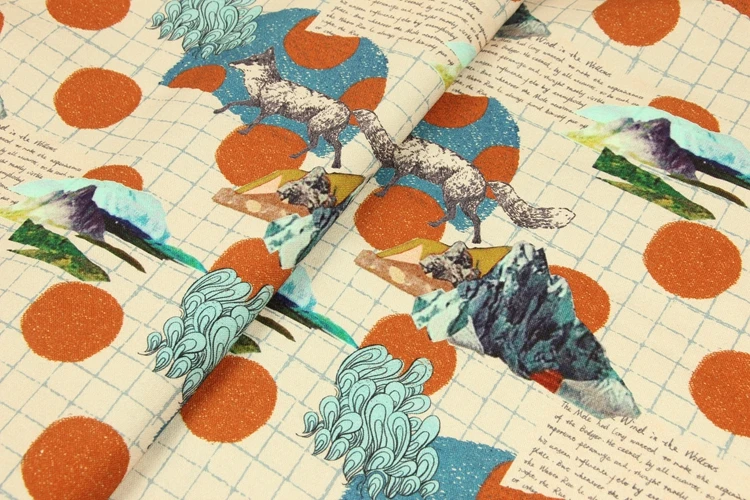 140*100 см волка и горы шитье Холст Хлопок Поплин Ткань DIY Ручная работа Материал Ткань для шитья, пэчворка