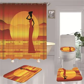 

4 Piece Shower Curtain Sets with Non-Slip Rug, Toilet Lid Cover, Bath Mat