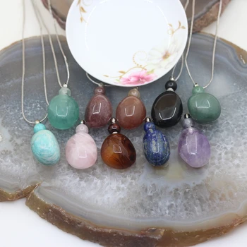 

Various Natural Gems Perfume Bottle silvers chain Pendant,Raw Freeform Polished stone Crystal Charms Necklace Jewelry Bulk Gifts