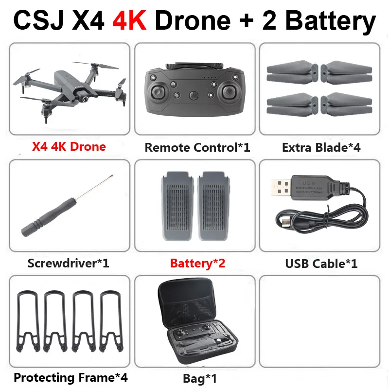 CSJ X4 Foldable Profissional Drone with 4K HD Camera WiFi FPV Optical Flow RC Helicopter Quadrocopter Kid Toy VS SG106 E520 GD89 - Цвет: X4 4K 2B Bag