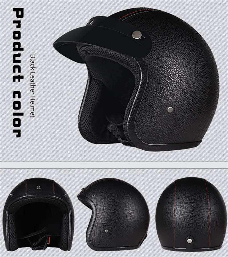 Шлемы мотоциклетный открытый шлем PU черная кожа DOT Approved M L XL