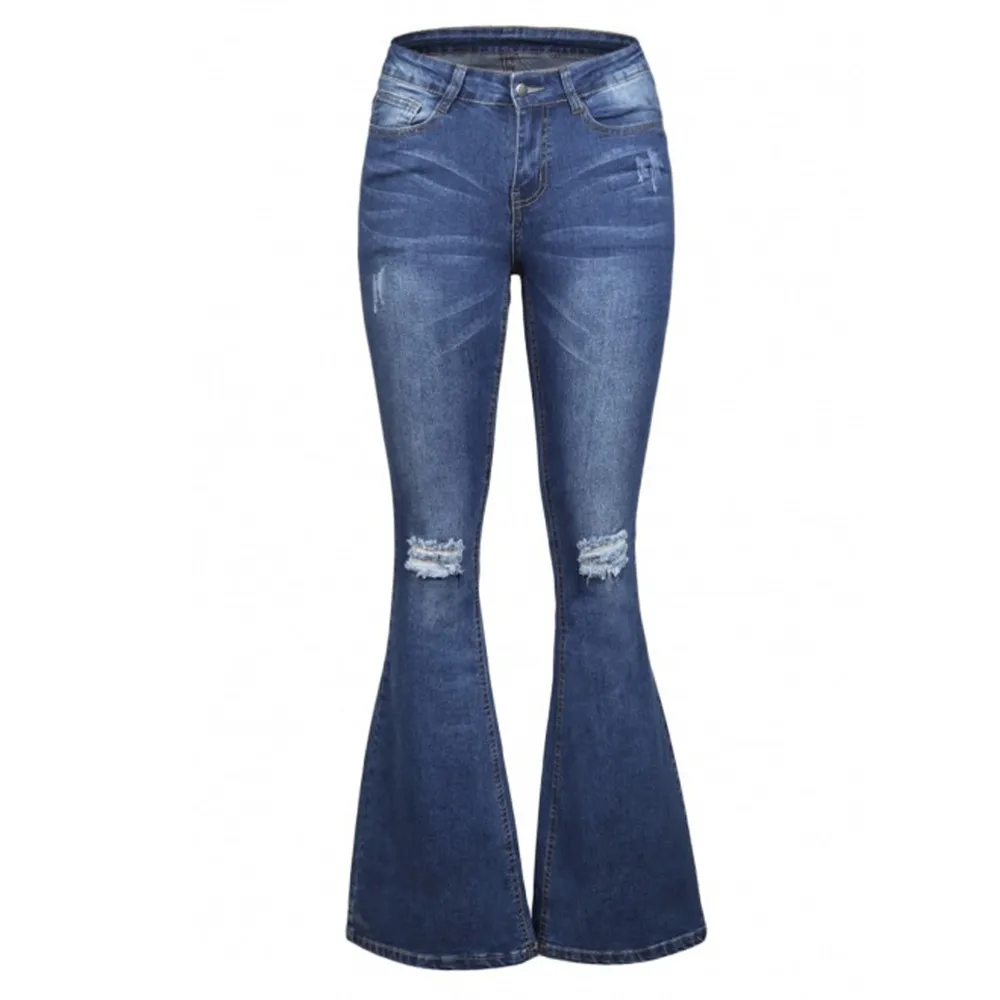 Новинка, весенние женские синие расклешенные джинсы со средней талией, женские сексуальные тянущиеся джинсы, модные широкие джинсовые брюки - Цвет: G