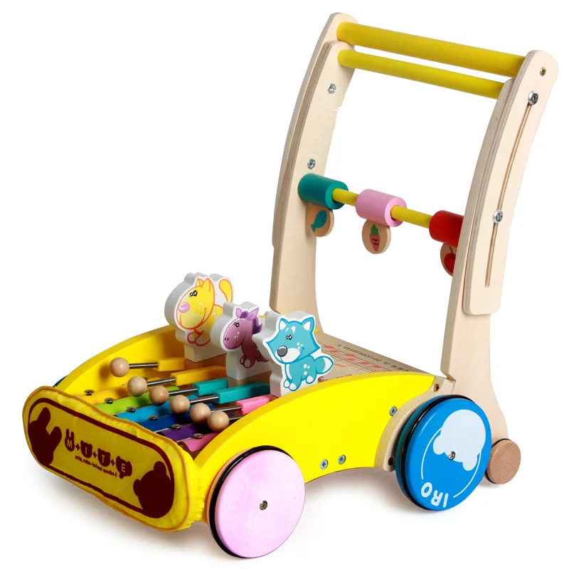 

Infants Children Baby Anticollision Wooden Walker Toy 6-18 Month Multi-functional Learner Cart Manufacturers Direct Selling