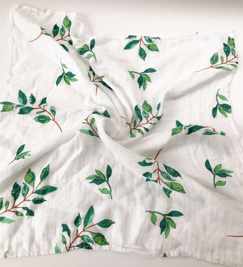 Бамбуковое хлопковое детское одеяло s, мягкое детское одеяло для новорожденных, муслиновое Пеленальное Одеяло для кормления, тканевое полотенце, шарф, детские вещи, 60*60 см - Цвет: Green Leaves