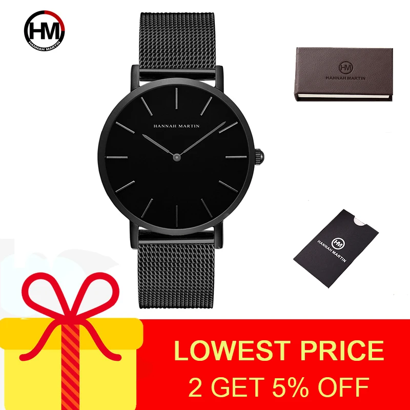 

Hannah Martin Men's Watch Quartz Watches Stainless Steel Water Resistant Black Watch Men Fashion Casual Quartz Wristwatches