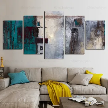 

Abstract Series Cyan and White Glass Feeling Living Room Canvas Painting Home Decoration Decorative Painting Five-Piece Art Pain