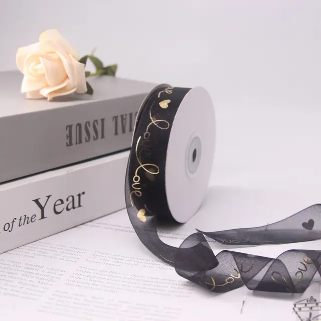 25mm Wide-Sided Ribbons Like You Confession Bowknot Wedding Gauze Christmas Party Packaging Decoration Lace Crafts Ribbon black