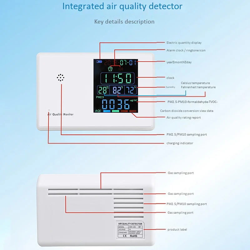 ELEG-цифровой детектор формальдегида HCHO/TVOC/CO2/PM2.5/PM10/Temp/Humi тестер AQI монитор качества воздуха анализатор газа