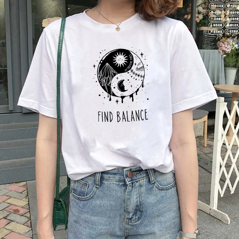 Футболка Find balance moon and sun забавная 100% хлопковая модная женская Повседневная