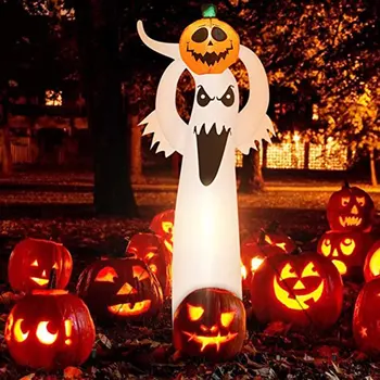 

Latest Halloween Inflatable Ghost Decorations Glowing Little Ghosts Holding Pumpkins With Lights Lawn Garden Party Decoration