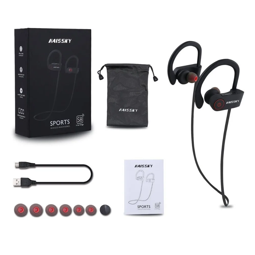 New Universal Haissky S8 Bluetooth 4.1 Wireless Stereo Sports Fitness Running Ear-Hook Earphone with Microphone Free shipping