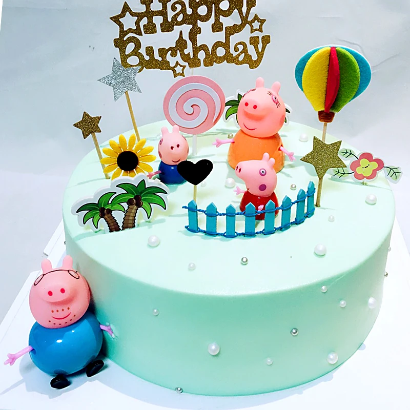 Peppa cochon thème fête d'anniversaire gâteau décoration dessin animé animaux gâteau drapeaux fête des enfants cuisson décoration fournitures cadeaux
