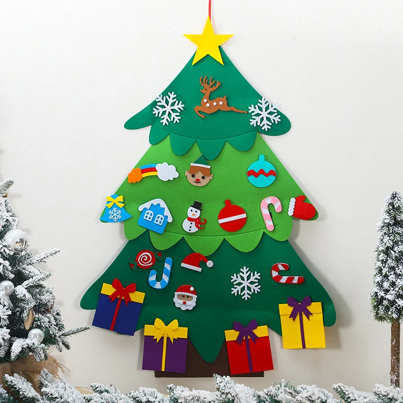 115*80cm DIY Nonwovens Velcro Puzzle Christmas Trees Xmas Decor Christmas Party Decor Happy New Year Kids Gift Toy Ornaments