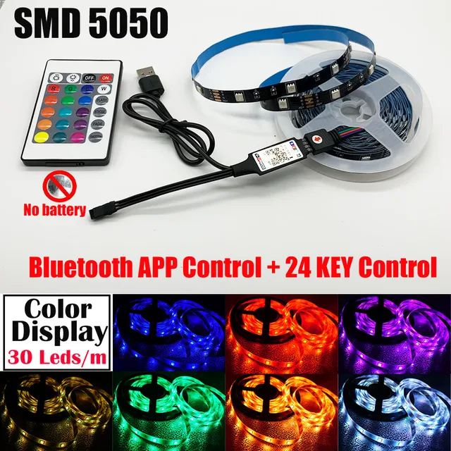 RGB LED Lights Strip Bluetooth Control USB 5050 2835 5V Flexible Lamp Tape Diode Festival Fita Bedroom Tira Luces PC TV Desk Luz 5050 APP and IR