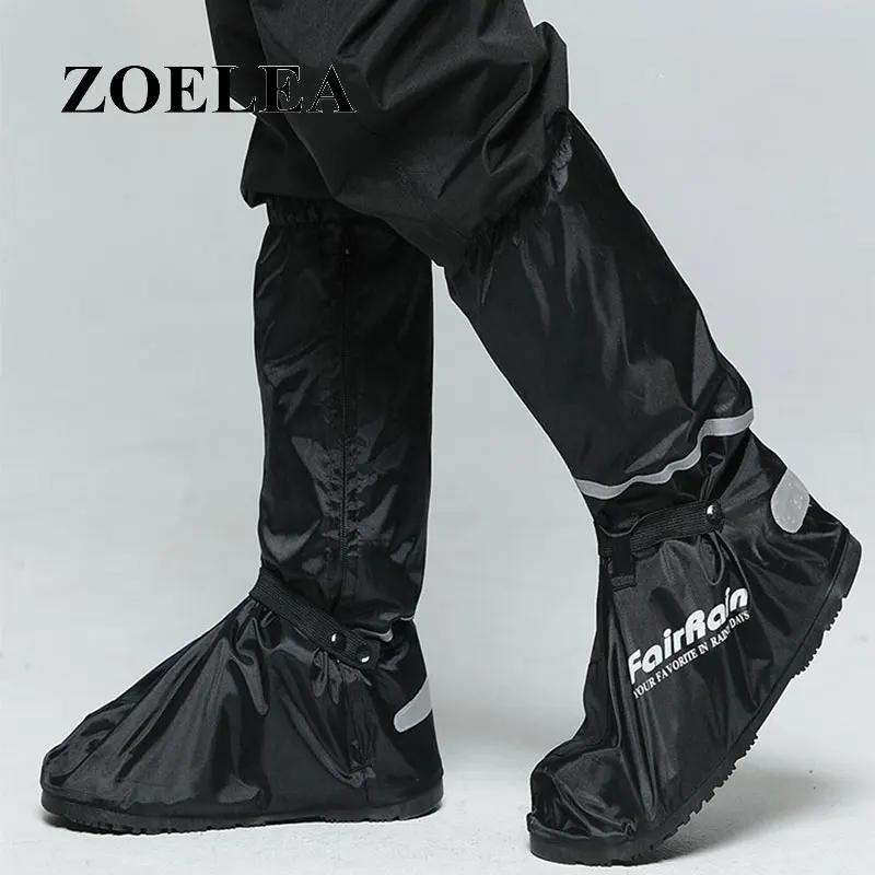 

Black Padded Oxford PVC Rain Boots Cover Thick Wear-Resistant Waterproof Non-Slip Shoe Cover Motorcycle Cycling Bike Rain Boot