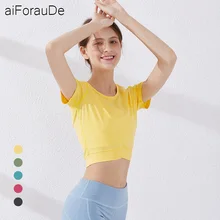 Фитнес Для женщин спортивная рубашка с короткими рукавами, спортивная одежда для Для женщин тренажерный зал Топ короткий рукав Йога Топы спортивные женские футболки для йоги сексуальный топ