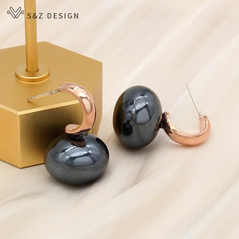 S&Z DESIGN New Fashion Big Simulation Pearl Stud Earrings For Women Wedding Jewelry Elegant Rose Gold Color Anti-allergy