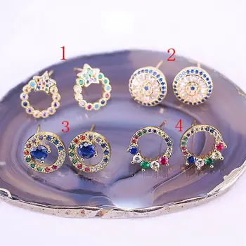 

10Pairs Micro Pave Colorful CZ Round/Star/Eye Stud Earrings for Women Cubic Zirconia Women Stud Earring