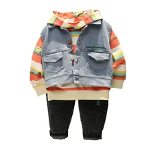 Costume de printemps et d'automne pour bébés, vêtements à la mode, gilet à capuche et pantalon pour filles, 3 pièces/ensembles, vêtements de sport en coton