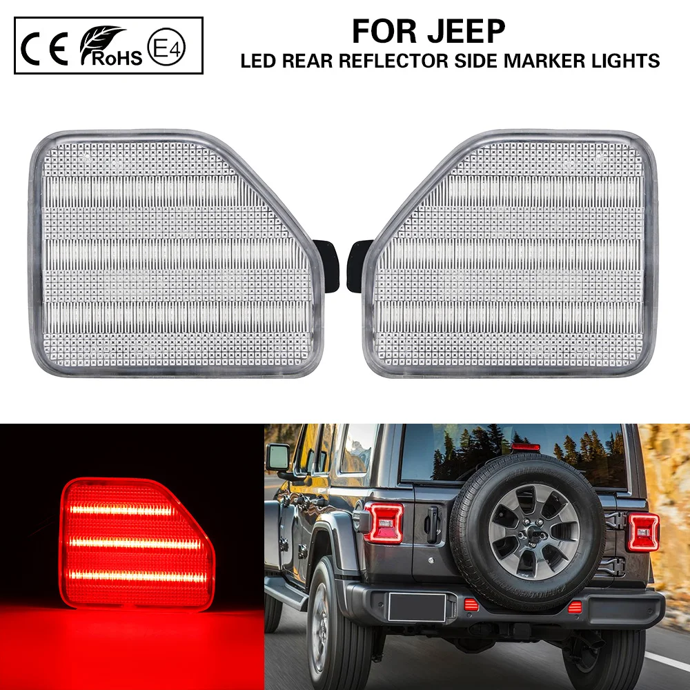 

2X Clear lens LED Rear Reflector Side Marker Lights for JEEP WRANGLER 2018-