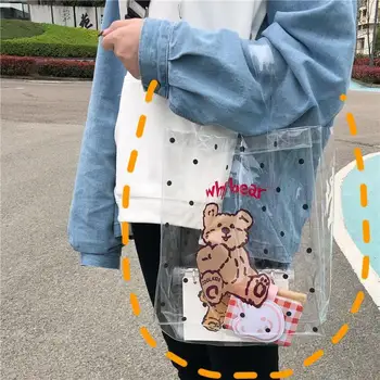 

Women Summer Beach Handbags Lovely Cartoon Bear Reusable Shopping Bag Fashion Girls Transparent PVC Jelly Bag Large Casual Tote