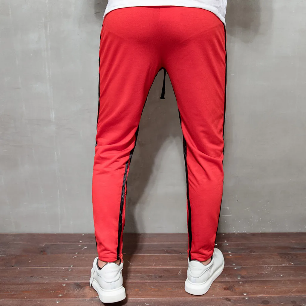 Mens Zipper Pocket Anke Zip Track Pants Long Dawstring Sweatpants Side Striped Patchwork Casual Trousers Man Pants z1009
