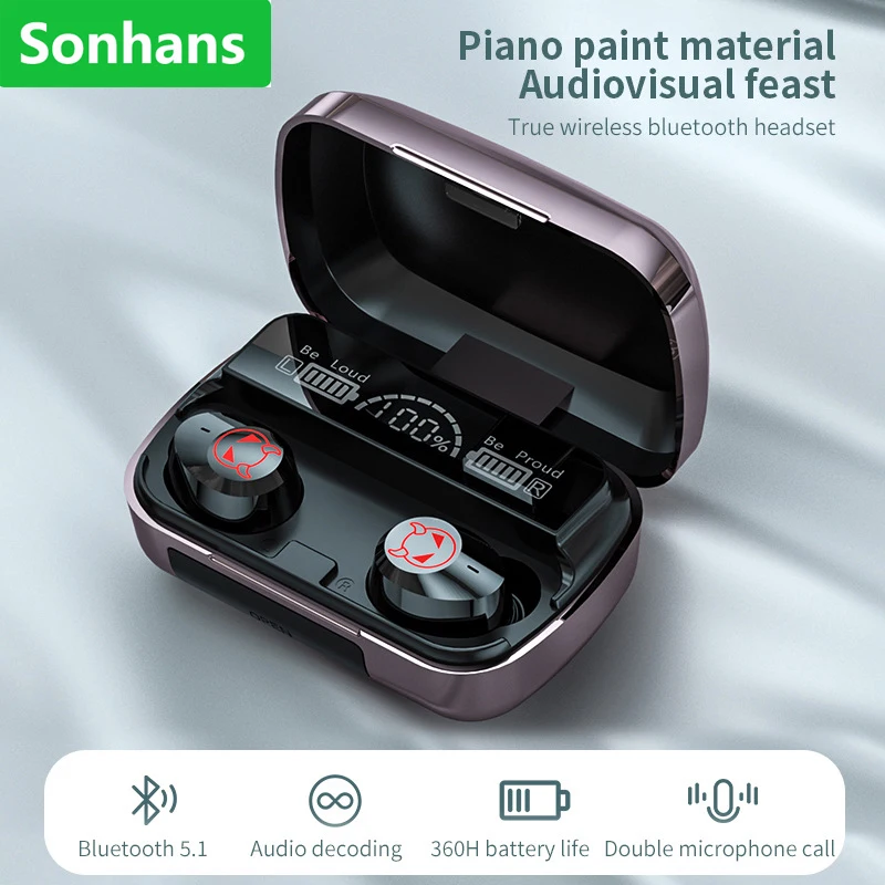 

TWS Bluetooth 5.1 Wireless Headsets 9D Stereo Sports Waterproof Earbuds Intelligent Digital Display Touch Control For Iphone