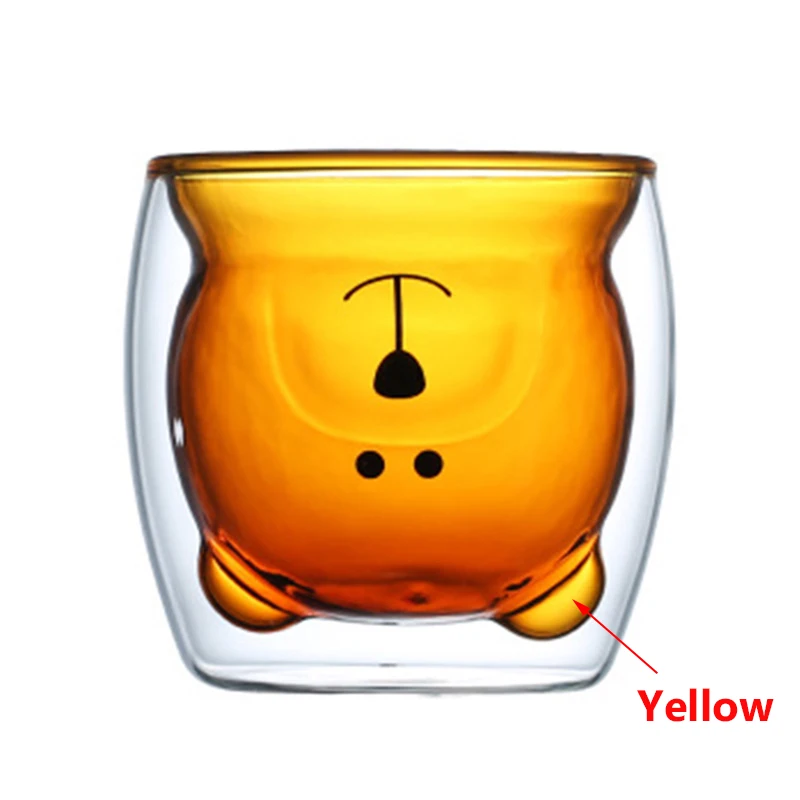 Новинка 260 мл Марвел танос перчатка кулак/медведь кофе кружка с двойными стенками Стеклянная чашка ручной работы Бесконечность драгоценный камень чашка для молока и чая подарки для детей - Цвет: Yellow Bear Cup