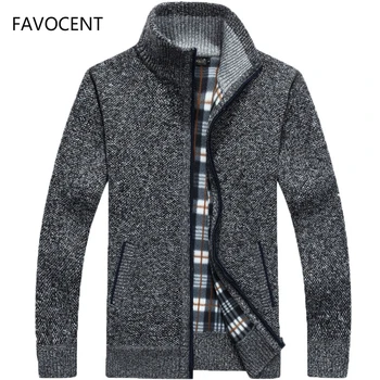 Image of 2020 Autumn Winter Men's Sweater Coat Faux Fur Wool Sweater Jackets Men Zipper Knitted Thick Coat Warm Casual Knitwear Cardigan