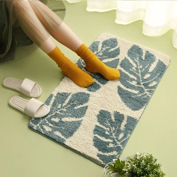 

Leaf Pattern Carpet Green Bath Room Mats Decoration Soft Anti Slip Mat For Pool Door Entry Bedroom Toilet Floor Mat In The Home