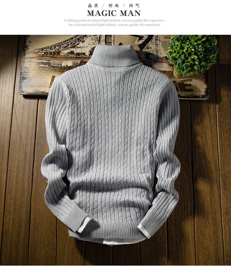 Модный черный пуловер с высоким воротом, свитера для мужчин, мужской свитер, Осень-зима, теплый, Облегающая посадка, мужской сверхмодный свитер, мужской свитер