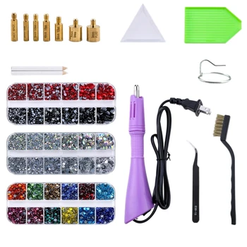 

Rhinestones Tools - Hot Fix Crystal Mixed Setter Applicator Wand Tool Kits Set with 7 Different Sizes Tips US Plug