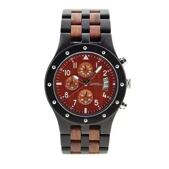 

BEWELL Luminous 6-Pointer Waterproof Wooden Men Quartz Watch with Calendar Stylish Wristwatch