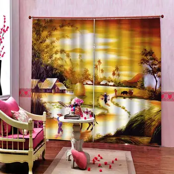 

Blackout curtains Luxury Blackout 3D Window Curtains For Living Room Bedroom yellow curtains landscape scenery curtain