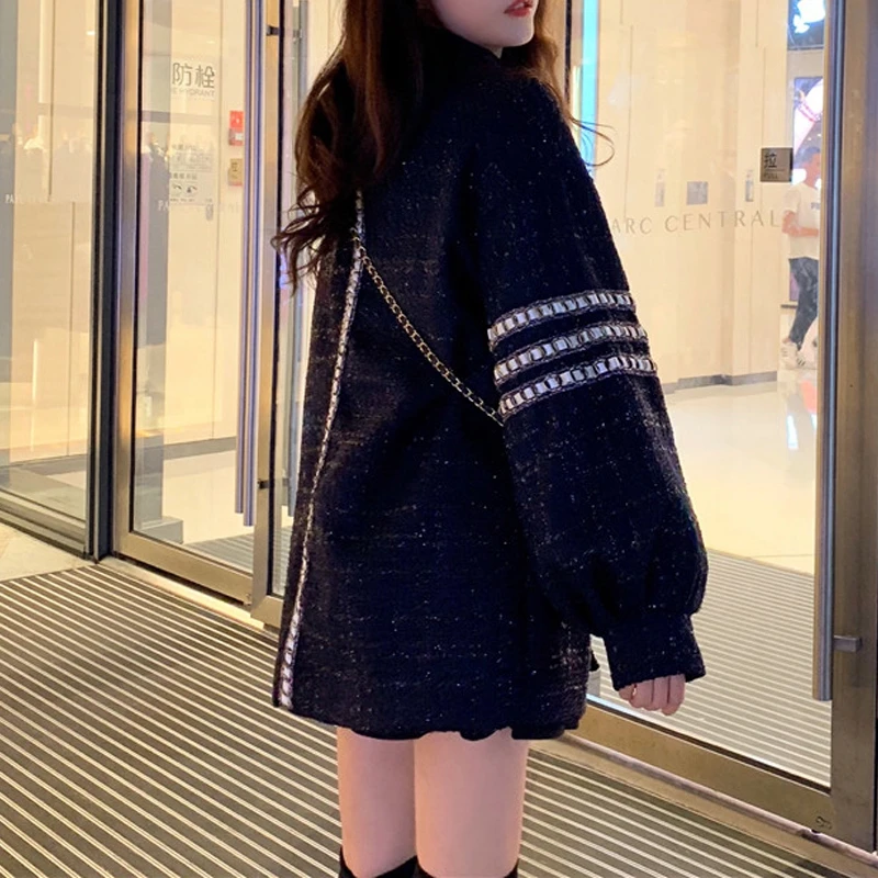 RICININA Women Jacket Winter Woolen Coats Buttons Pockets Patchwork Oversize Coat Jackets Women Long Sleeve Casual Outwear