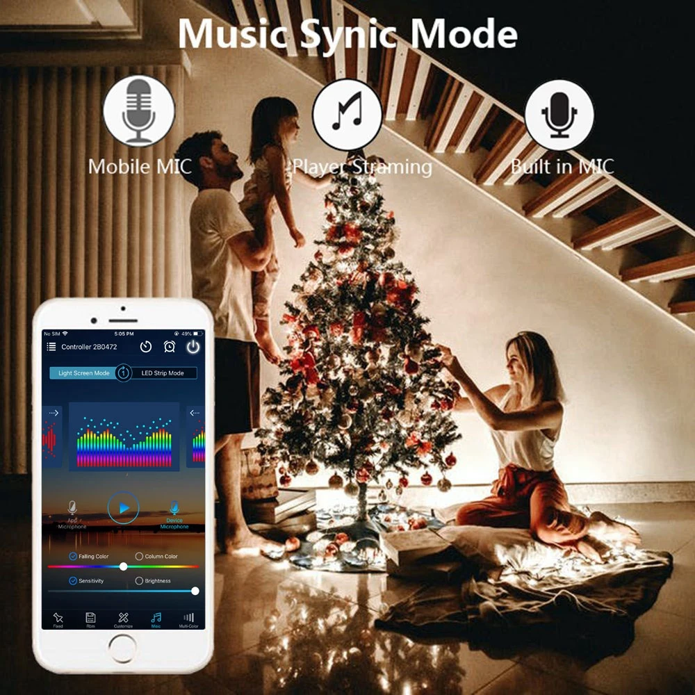 크리스마스 조명 드림 컬러 LED 스트링 조명 WS2812B 개별적으로 주소 지정 가능 RGBIC LED 모듈 USB 음악 컨트롤러 DC5V