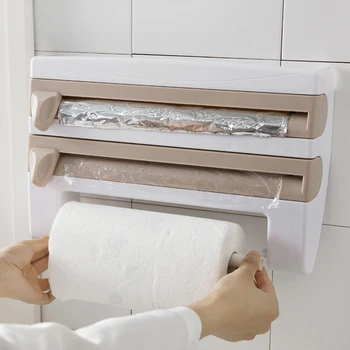 

Wall-Mount Paper Towel Holder Sauce Bottle Storage Rack Kitchen Organizer Preservative Film Dispenser Sauce Roll Paper Storage #