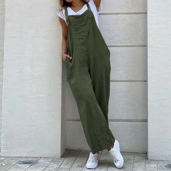 

Fashion Women Jumpsuits Suspender Romper Overall Vintage Cotton Jumpsuits Playsuits Wide Leg Pants Combinaison Oversize