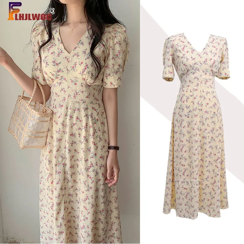 Beautiful Midi Dress Summer Holiday Date Office Lady A Line Elegant Floral Retro Vintage Korean Chic Flhjlwoc Vestidos | Женская одежда