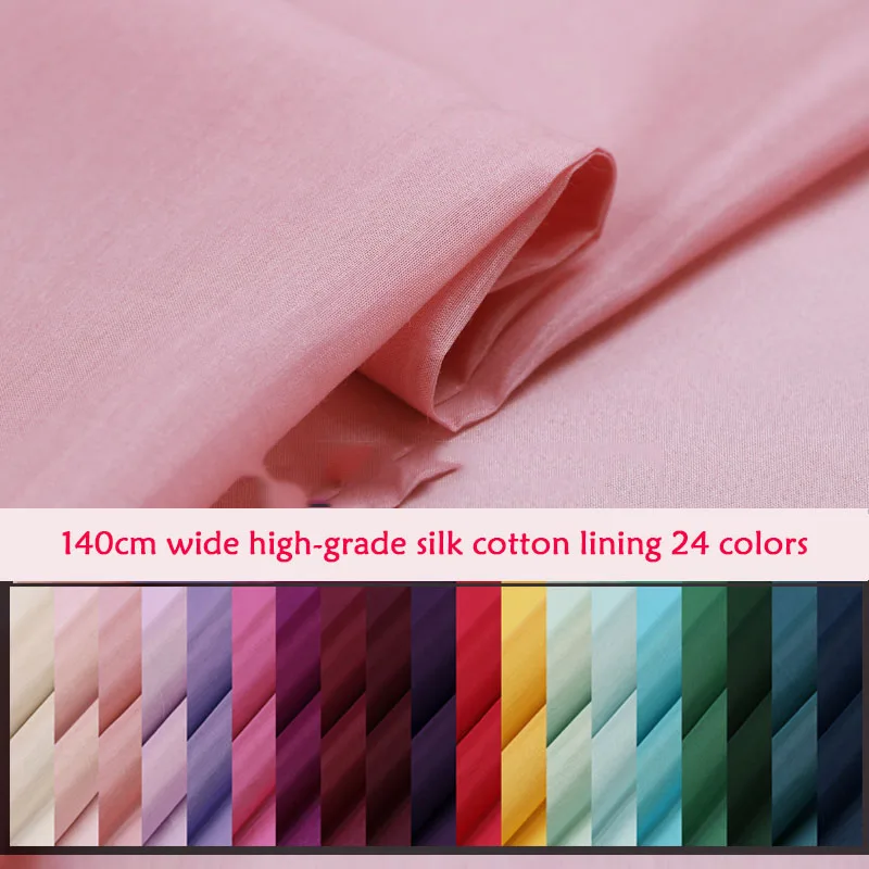 Sewing Fabric 100*140cm New printing dyeing silk cotton fabric solid color base lining silk fabric by meter prink red white