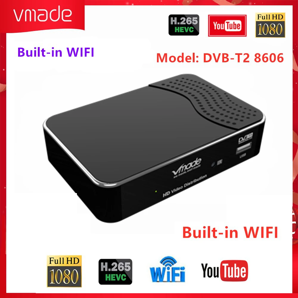 Новейший HD 1080p DVB T2 цифровой телеприставка наземный ТВ приемник тюнер Поддержка
