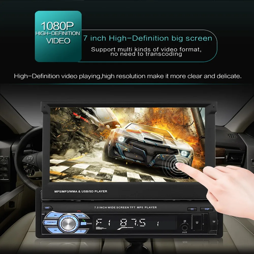 7-дюймовый автомобильный стереорадио gps навигации выдвижной Авторадио с сенсорным экраном с BT DVD MP5, SD карт памяти, fm-радио USB плеер заднего вида Камера
