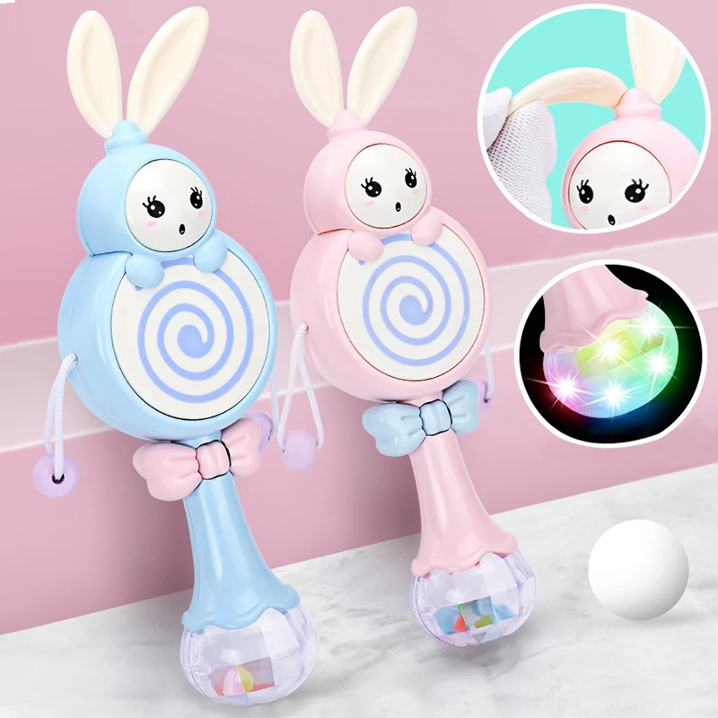 Infant Musical Flashing Baby Rattles Teether Rattle Toy Hand Bells Rabbit Hand Bells Newborn Infant Early Educational Toys 0-12M baby toddler toys for 6 month old