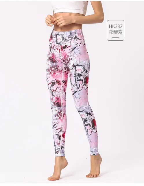Women High Waisted Yoga Pants Sports Fitness Gym Leggings Printing Tights Running Athletic Female Stretchy Skinny Scrunch Butt HK232