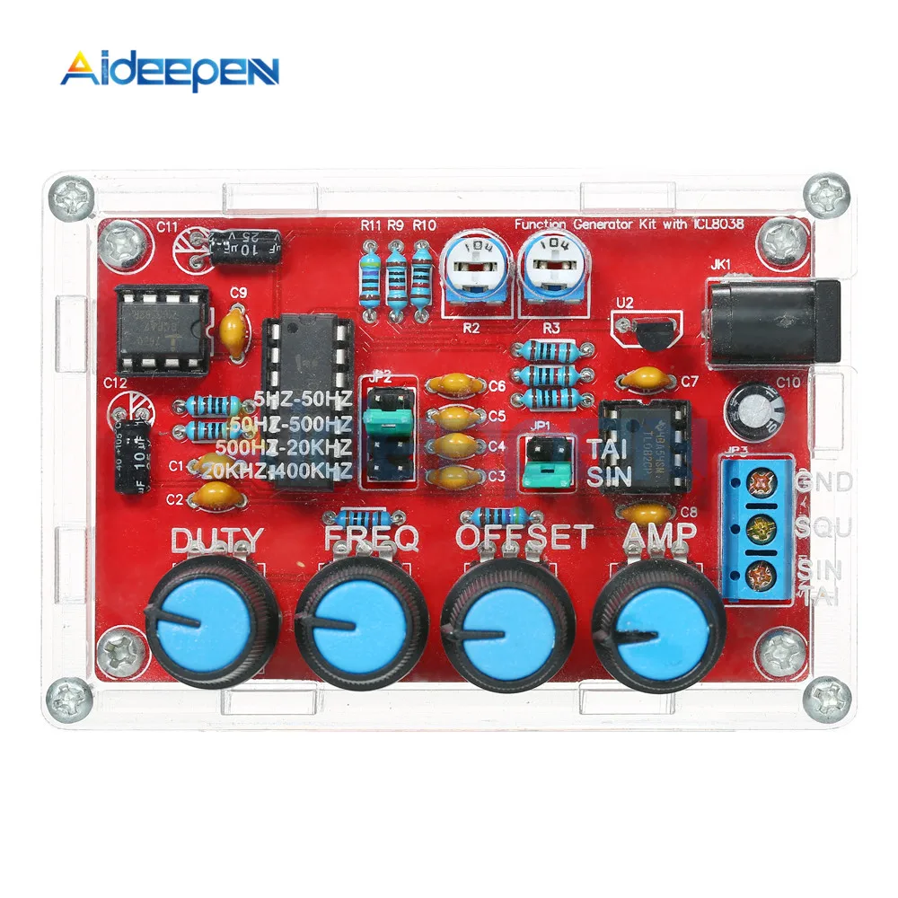 ICL8038 сигнала Генератор набор для домашнего мастера Синусоидальная Треугольники сигнал прямоугольной пилообразный Выход 5 Гц~ 400 кГц Регулируемая частота амплитуда с прозрачный чехол