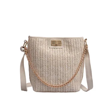 

Women Cross Body Daily Large Capacity Bucket Vacation Beach Outdoor Casual Shoulder Bag Summer Portable Reusable Straw Braid
