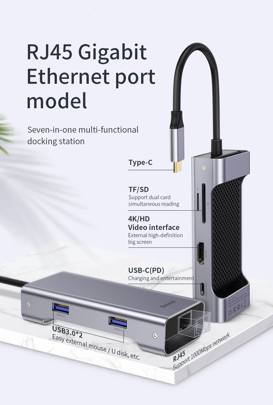 Baseus USB C концентратор type C к USB3.0 HDMI VGA RJ45 концентратор Мульти USB 3,0 адаптер питания type-c концентратор для MackBook Pro воздушный USB-C сплиттер