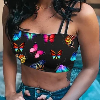 

2020 Women Butterfly Sexy Camisole Summer Casual Short Vest Sleeveless Crop Top Tanks Summer Bandage Crop Tops Female Tanks Top
