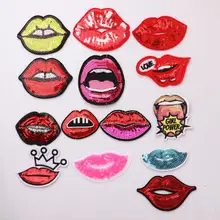 2 шт сексуальные блестки губы значок вышитые железные нашивки для одежды DIY полосатая одежда Лоскутные наклейки пользовательские значки